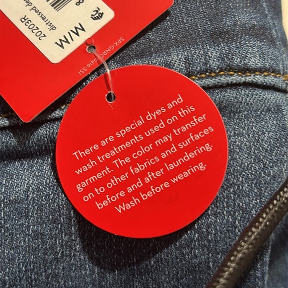 SPANX Sz M Pull On Jeans Skinny Distressed Mid-Wash Raw Hem High Raise Denim NEW - Picture 13 of 14